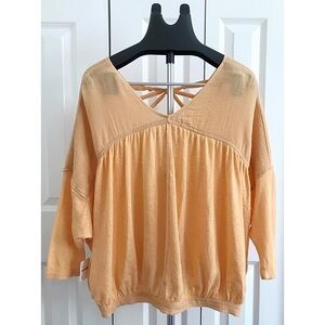 FREE PEOPLE Sz M Peach Cotton Linen Blouse